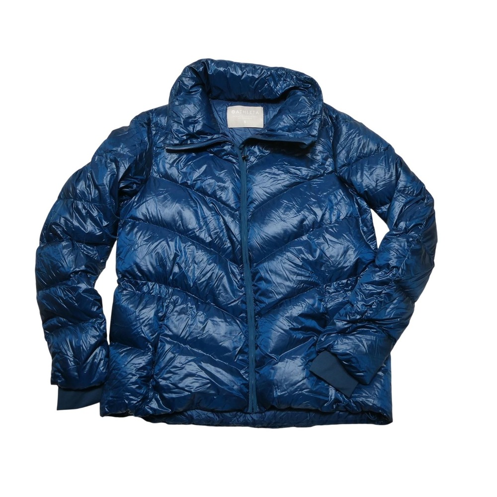 Athleta Jacket Womens Small Blue Down Puffer Quilted Full Zip Lightweight